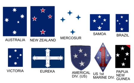 Southern cross appearing on a number of flags