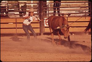 "JUNIOR RODEO" IS SPONSORED BY THE PARKER INDIAN RODEO ASSOCIATION AND TAKES PLACE ON THE COLORADO RIVER INDIAN... - NARA - 549038