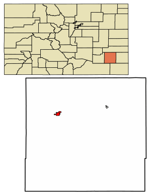 Location of the City of Las Animas in Bent County, Colorado.
