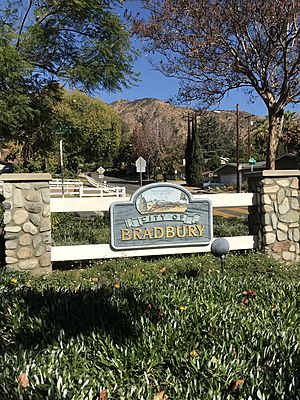 A Bradbury entrance sign on Mt. Olive Drive
