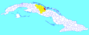 Caibarién municipality (red) within  Villa Clara Province (yellow) and Cuba