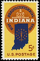 Indiana statehood 1966 U.S. stamp.1