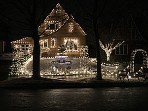 Lights on a house on Peacock Lane