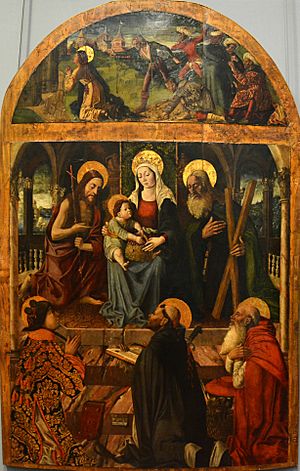 Madonna col Bambino in trono e santi-Martirio di santo Stefano, Pietro Befulco 001