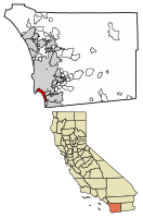 Location of Coronado in San Diego County, California