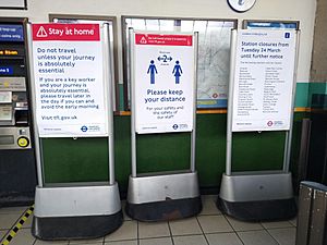 Stay at home and social distancing notices London Underground 27 March 2020