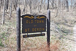 Sign on path leading to St. Deroin town site