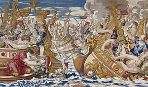 Tapestry showing the Sea Battle between the Fleets of Constantine and Licinius-cropped