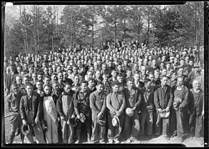 "A group of several hundred workers at Norris Dam construction camp site during noon hour." - NARA - 532734