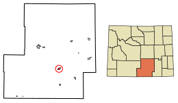 Location of Saratoga in Carbon County, Wyoming.