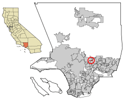 Location of East Pasadena in Los Angeles County, California.