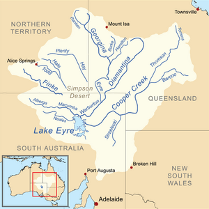 Map of the Lake Eyre Basin showing the major rivers