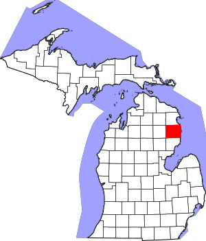 Map of Michigan highlighting Alcona County