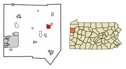 Location of Stoneboro in Mercer County, Pennsylvania.