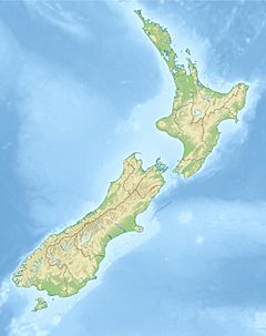 Map of New Zealand with marker in bay of northern island