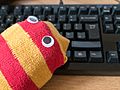 Sock puppet and keyboard