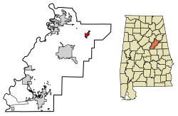 Location of Munford in Talladega County, Alabama.