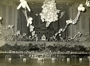 The Brisbane City Hall Ballroom is decorated for a Queensland Police Ball, circa 1965