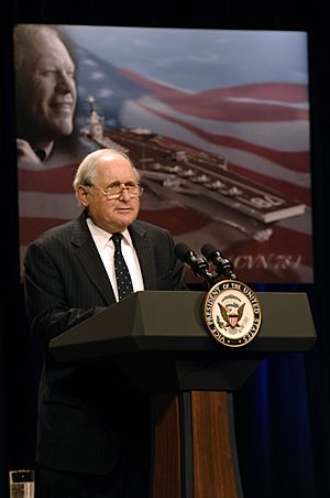 US Navy 070116-N-3642E-104 Sen. Carl Levin speaks to an audience of 300 during the official naming ceremony of the USS Gerald R. Ford (CVN 78), the first aircraft carrier in the Ford class of carriers