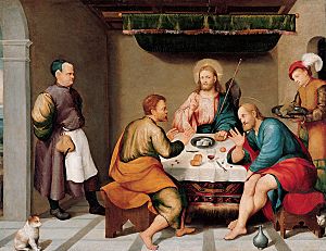 'The Supper at Emmaus', oil on canvas painting by Jacopo Bassano (Jacopo dal Ponte)