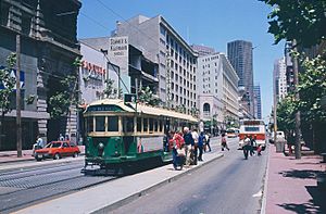 1983 SF Historic Trolley Festival - Melbourne 648 loading on Market east of Powell