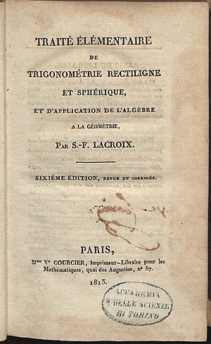 Lacroix, Sylvestre François – Traité élémentaire de trigonométrie rectiligne et sphérique, et d'application de l'algèbre à la géométrie, 1813 – BEIC 763305