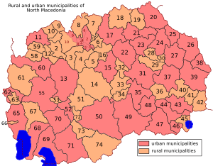 Map of urban and rural municipalities of North Macedonia en