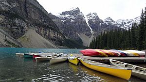 Moraine Lake Alberta Canada canoe docks