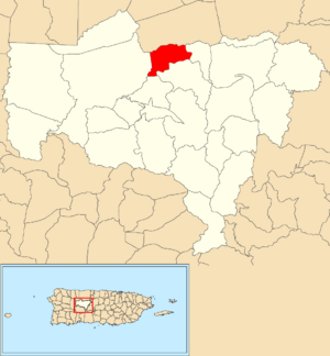 Location of Río Abajo within the municipality of Utuado shown in red