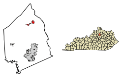 Location of Sadieville in Scott County, Kentucky.