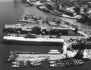 USS Enterprise (CVS-6) awaiting disposal at the New York Naval Shipyard on 22 June 1958