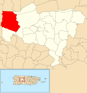 Location of Ángeles within the municipality of Utuado shown in red
