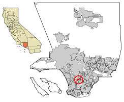 Location of Willowbrook in Los Angeles County, California