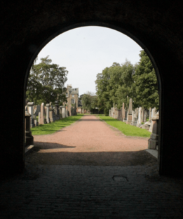 Looking northwards from within the catacombs in Grange Cemetery