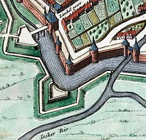 Maastricht, omgeving Tongersekat, detail kaart Joan Blaeu, 1649 (Atlas van Loon, 1652)