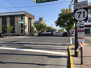 2018-05-25 17 32 49 View south along New Jersey State Route 71 (Main Street) at Monmouth County Route 2 (Brinley Avenue) in Bradley Beach, Monmouth County, New Jersey