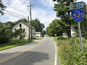2018-07-27 10 22 21 View south along Sussex County Route 521 (West Shore Drive) at Spout Hill Road in Stillwater Township, Sussex County, New Jersey