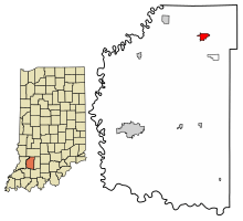Location of Odon in Daviess County, Indiana.