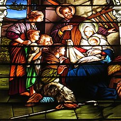 Saint Mary Catholic Church (Dayton, Ohio) - stained glass, Adoration of the Shepherds - tight crop