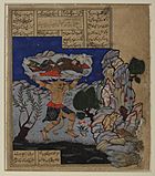 Shahnameh - The Div Akvan throws Rustam into the sea