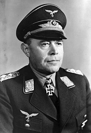 Head-and-shoulders portrait of a uniformed Nazi German air force general in his 50s wearing an Iron Cross