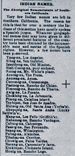 Indian place names Los Angeles Herald