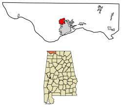 Location of Underwood-Petersville in Lauderdale County, Alabama.