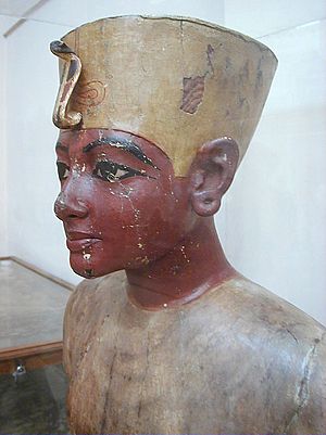 Wooden bust of the boy king, found in his tomb