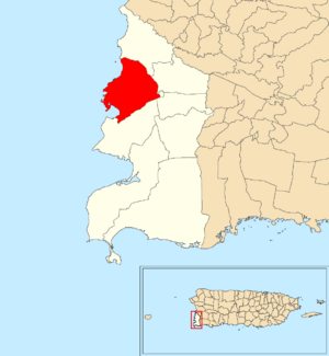 Location of Miradero within the municipality of Cabo Rojo shown in red