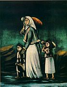 Pirsomani. Woman and her children going to a spring