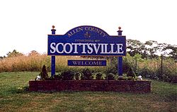 Sign welcoming visitors to Scottsville