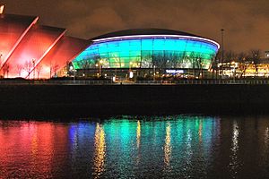 The Armadillo and the Hydro by night (geograph 4794445)