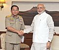 The Commander-in-Chief of Defence Services, Myanmar, Senior General Min Aung Hlaing calling on the Prime Minister, Shri Narendra Modi, in New Delhi on July 29, 2015