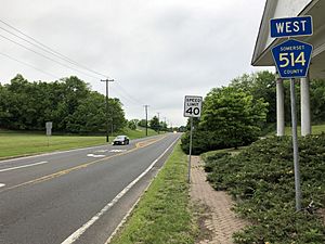 2018-05-30 19 19 28 View west along Somerset County Route 514 (Amwell Road) at Somerset County Route 533 (Main Street) in Millstone, Somerset County, New Jersey